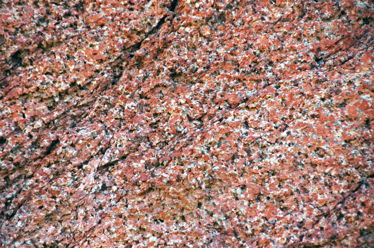 Pikes Peak granite outcrop showing coarse texture and fractures, Ute Trail, Manitou Springs, Colorado
