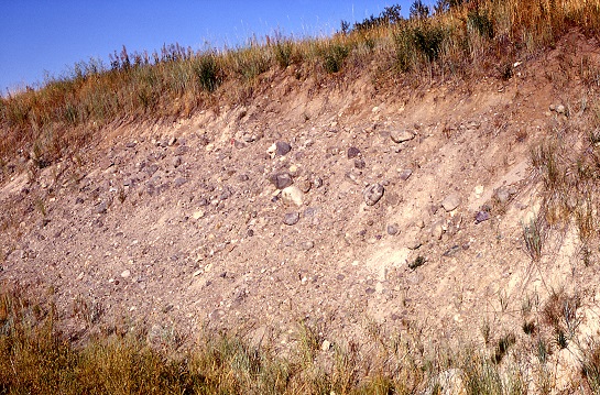 Real exposure of unsorted glacial till with mixed grain sizes from fine sediment to large rocks
